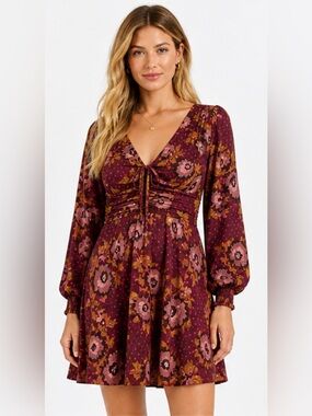 Free People Morning Light Floral Mini Dress Purple Size 4 NWT